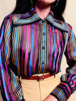 Camicia in organza sintetica a righe multicolor