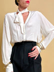 Camicia in seta bianca con strass ricamati 