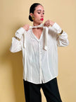 Camicia in seta bianca con strass ricamati 