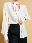 Camicia in seta bianca con strass ricamati 