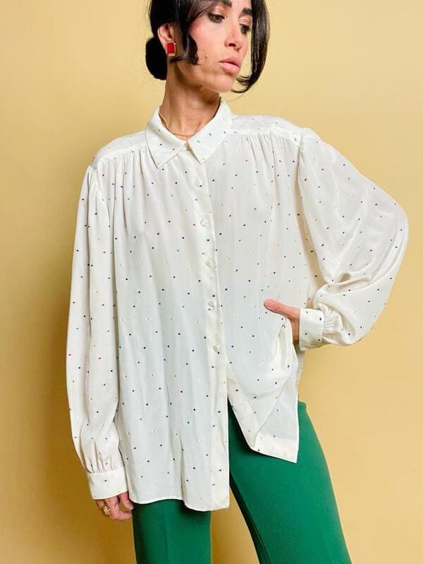 Camicia in seta Jaquard a pois multicolor