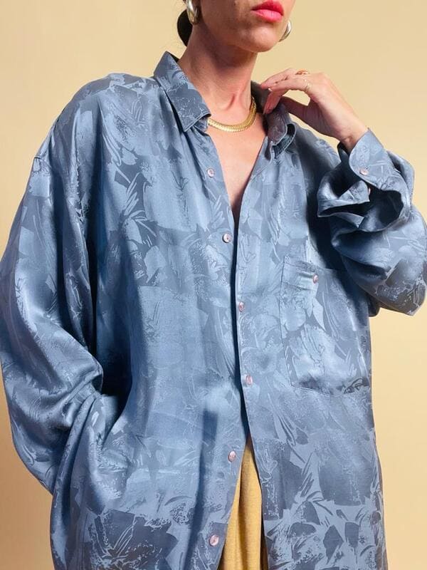 Camicia oversize in seta jaquard color ardesia