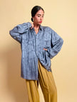 Camicia oversize in seta jaquard color ardesia