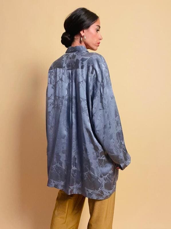 Camicia oversize in seta jaquard color ardesia