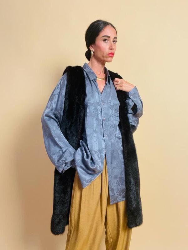Camicia oversize in seta jaquard color ardesia