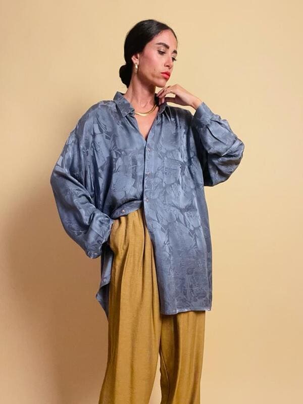 Camicia oversize in seta jaquard color ardesia