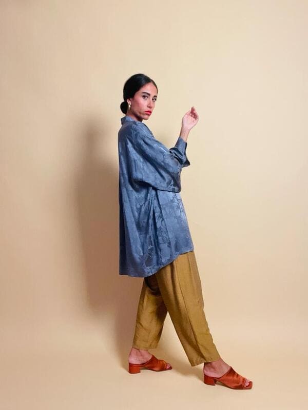 Camicia oversize in seta jaquard color ardesia