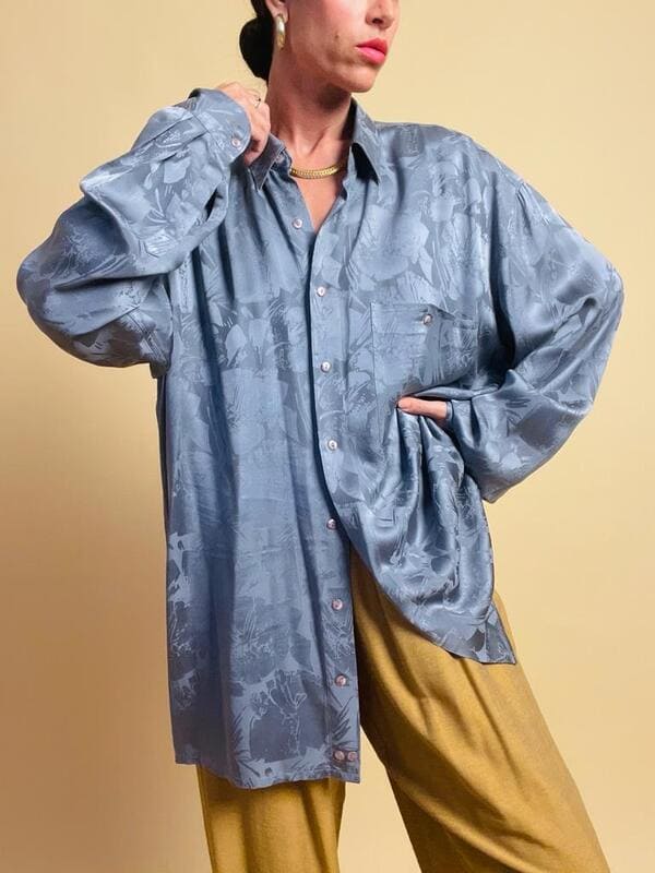 Camicia oversize in seta jaquard color ardesia