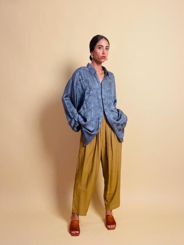 Camicia oversize in seta jaquard color ardesia