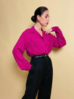 Camicia in seta ciclamino stampa 