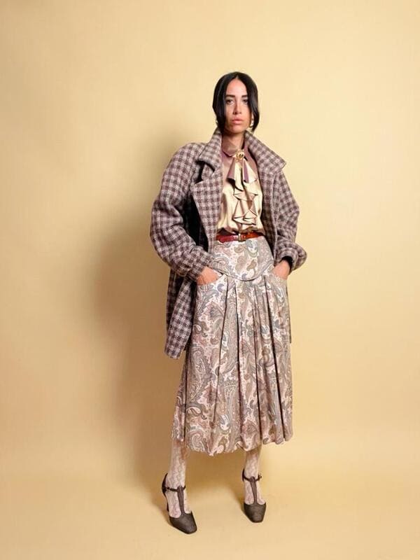 Over coat a quadretti beige e marrone