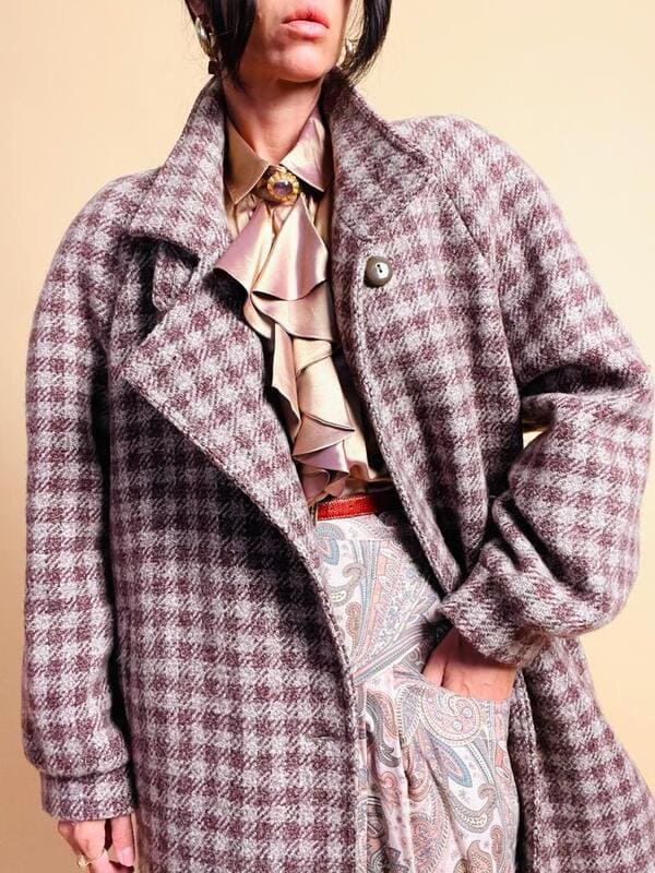 Over coat a quadretti beige e marrone