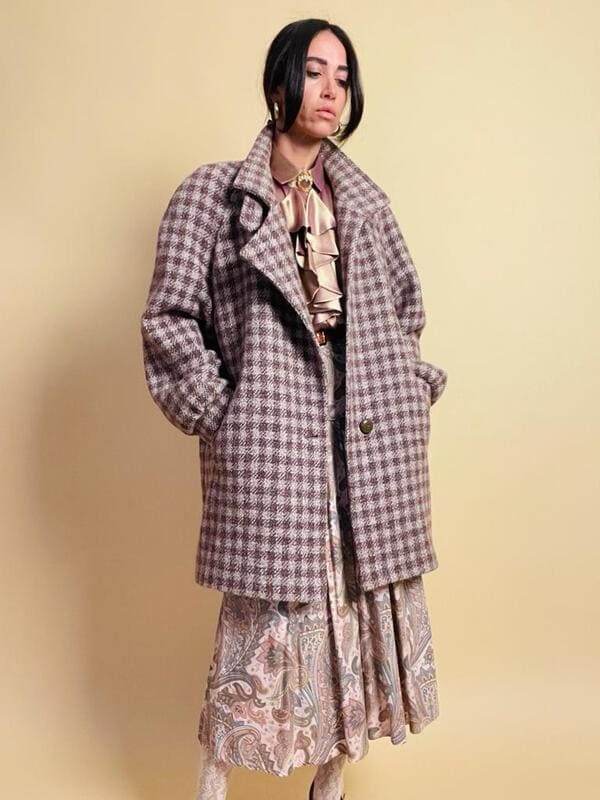 Over coat a quadretti beige e marrone