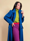 Maxi cappotto in lana color blu petrolio 
