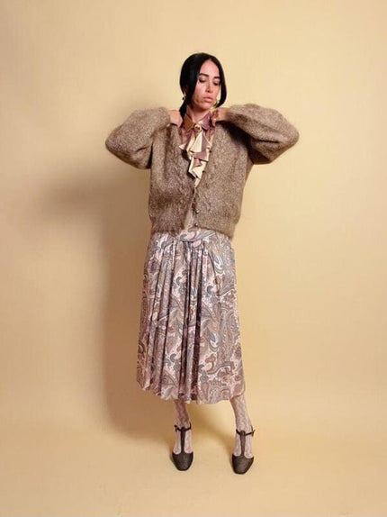 Cardigan in lana e mohair color nocciola