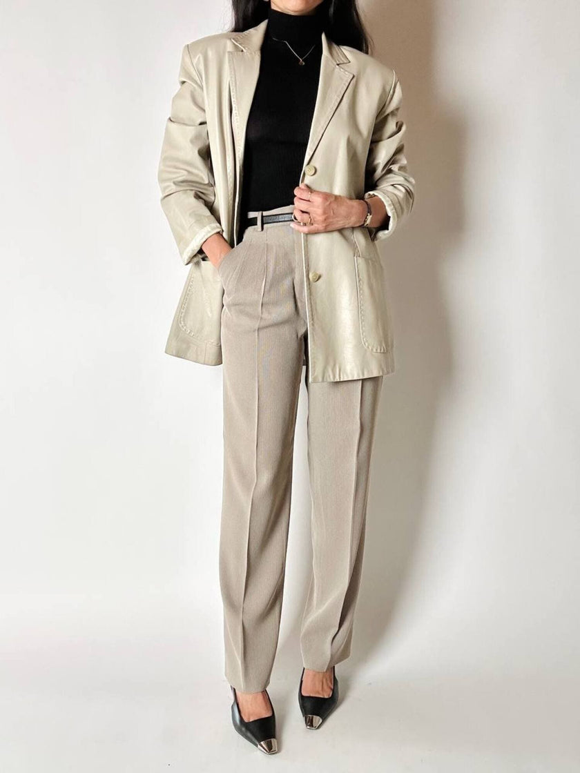 Pantalone Studio 0001 Ferré a vita alta con pince in tessuto operato greige