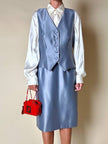 Completo gonna/gilet in raso grigio azzurro “Yves Saint Laurent”