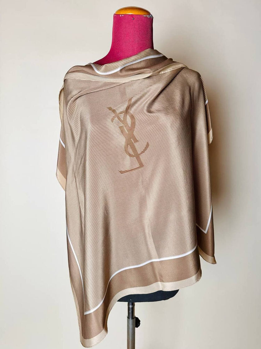 Foulard Yves Saint Laurent vintage in seta a righe con monogramma YSL