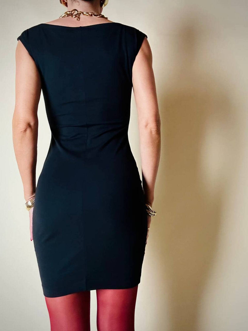Mini abito in cotone stretch nero con coppe in serpente “La Perla”