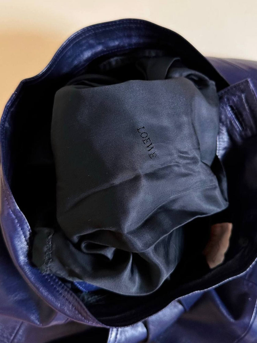 Pantalones Loewe de talle alto en napa color arándano con botón con logo