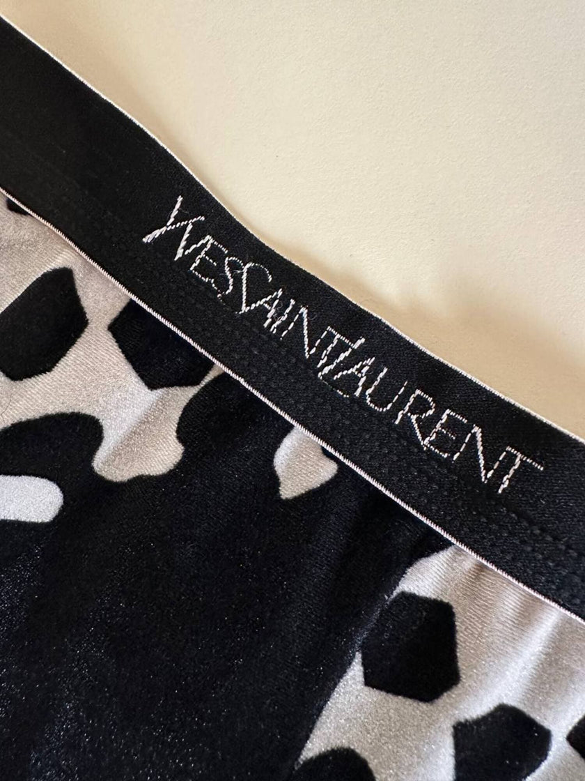 Leggings Yves Saint Laurent in ciniglia stretch fantasia astratta bianca e nera