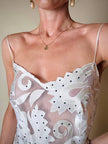 Slip dress in seta avorio a pois neri con corpetto lavorato “La Perla”