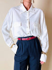 Camicia bianca Andrea Mare vintage in cotone con maxi tasche e bottoni in madreperla
