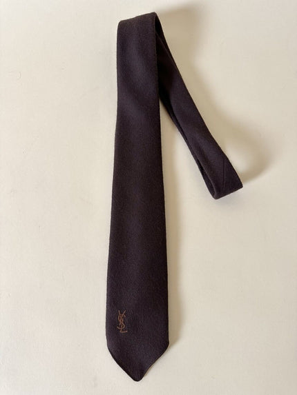 Cravatta Yves Saint Laurent vintage in lana marrone con logo ricamato