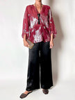 Blusa vintage Hale Bob in chiffon bordeaux fantasia floreale in lamé argento