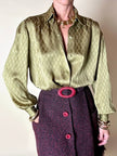 Gonna sartoriale A-Line in lana bouclé grigio antracite e rosso con bottoni in pelle
