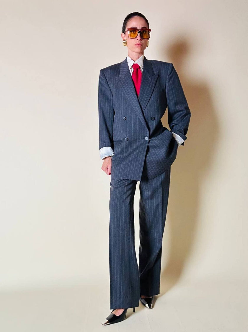 Tailleur gessato in lana grigio antracite “Yves Saint Laurent”