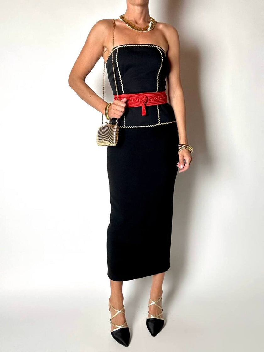 Sandali vintage Yves Saint Laurent in raso di seta nero e pelle laminata oro
