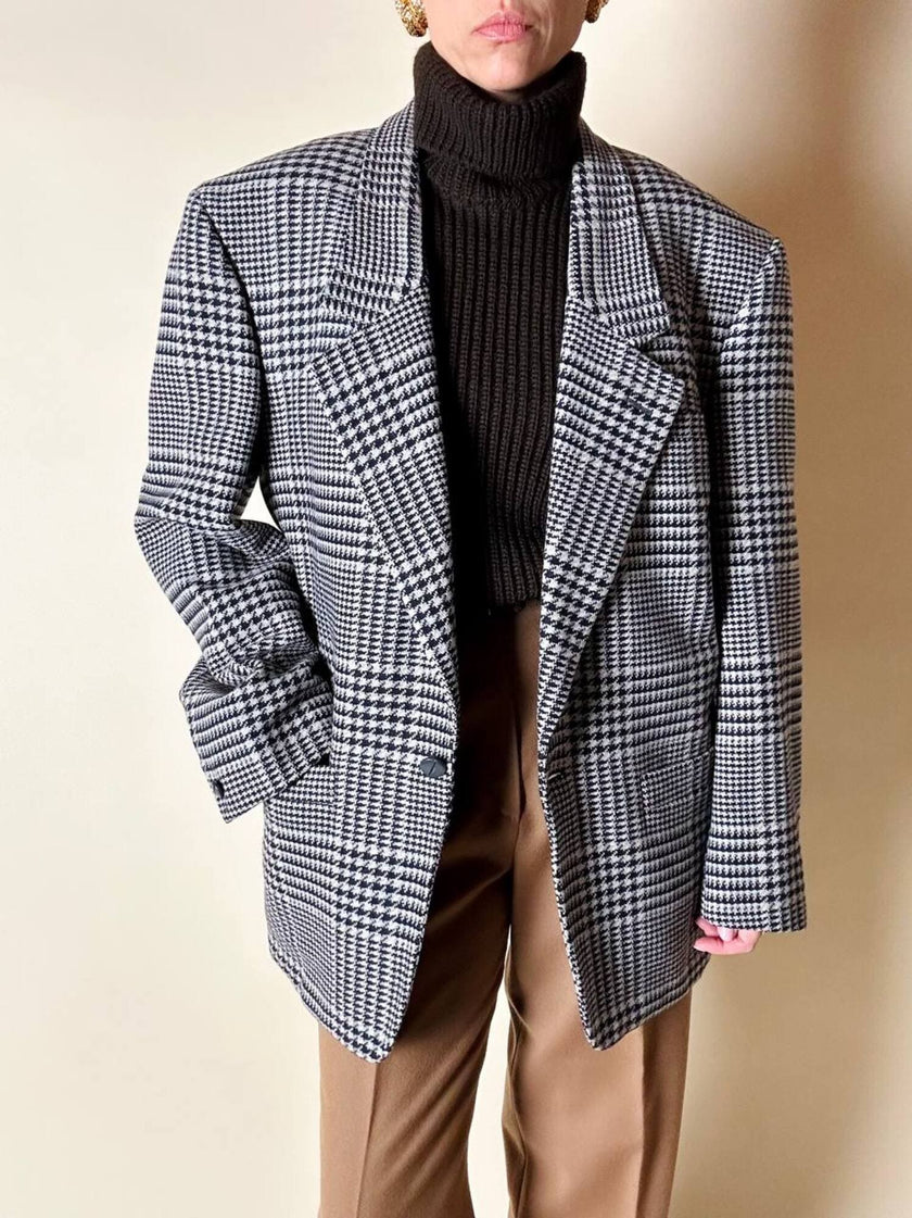 Blazer vintage Gianni Versace in lana jacquard fantasia principe di Galles