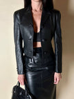 Blazer cropped Gianni Versace vintage in pelle nera con bottoni medusa
