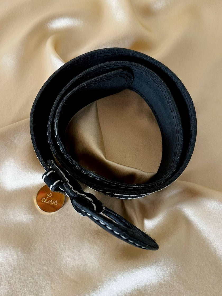 Cintura traforata in nabuk nero e bianco “Yves Saint Laurent”