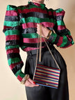 Blusa in lamé goffrato a righe orizzontali multicolor