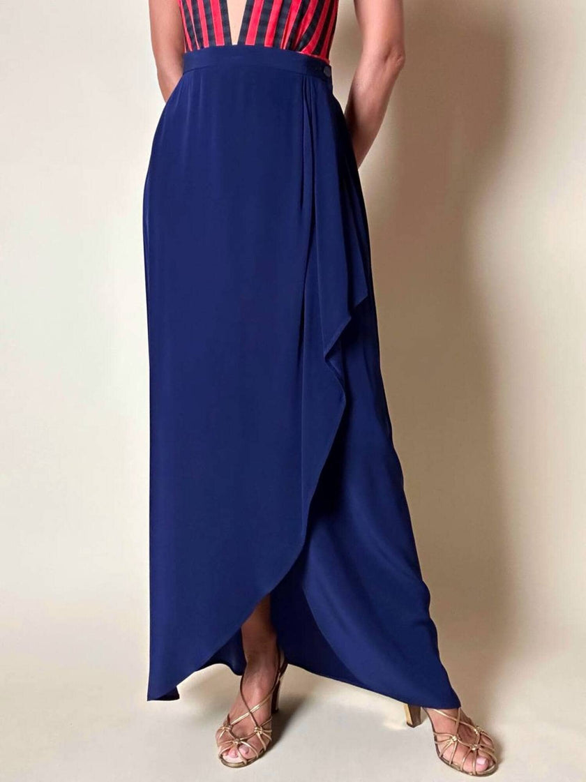 Gonna Yves Saint Laurent modello lungo a portafoglio blu oltremare