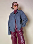 Bomber Yves Saint Laurent in lana grigio mélange con bottoni color cuoio