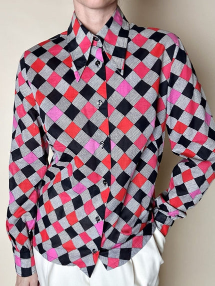 Camicia vintage in cotone fantasia a scacchi multicolor
