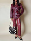 Giacca in pelle bordeaux con cintura in vita Tradition Of Quality Trade Mark Fashion Style