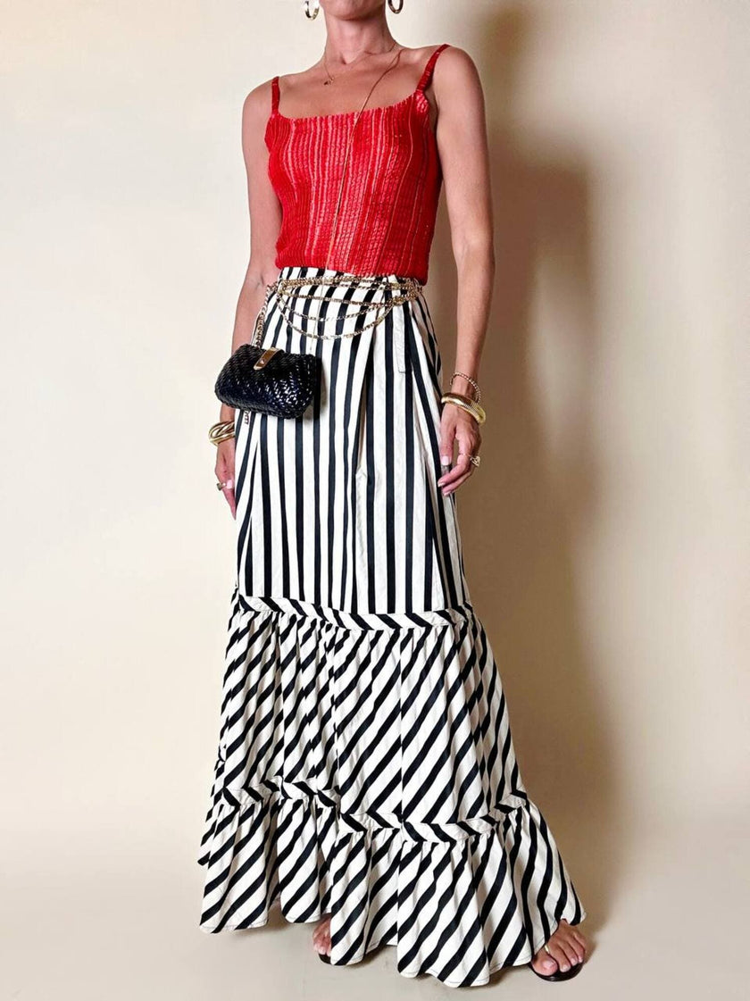 Gonna lunga Sportmax vintage in cotone jacquard a righe nere