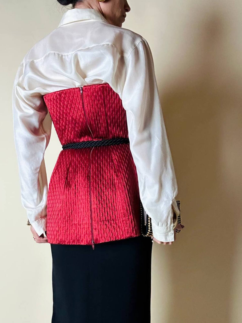 Bustier couture in seta operata rosso sangria