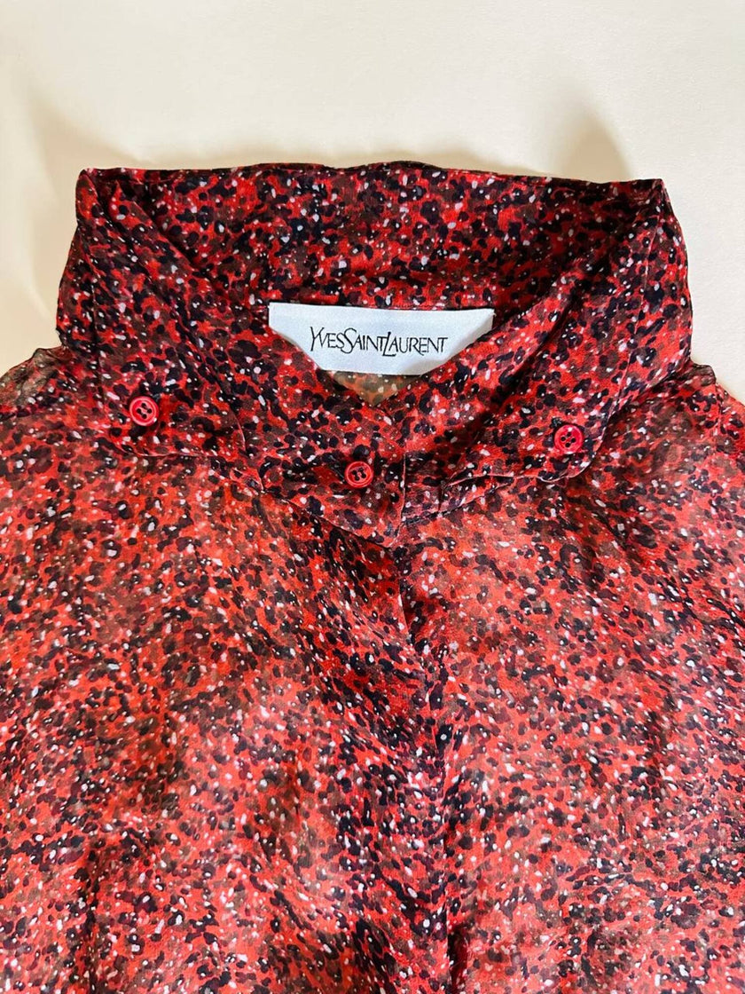 Blusa rossa in chiffon micro fantasia “Yves Saint Laurent”