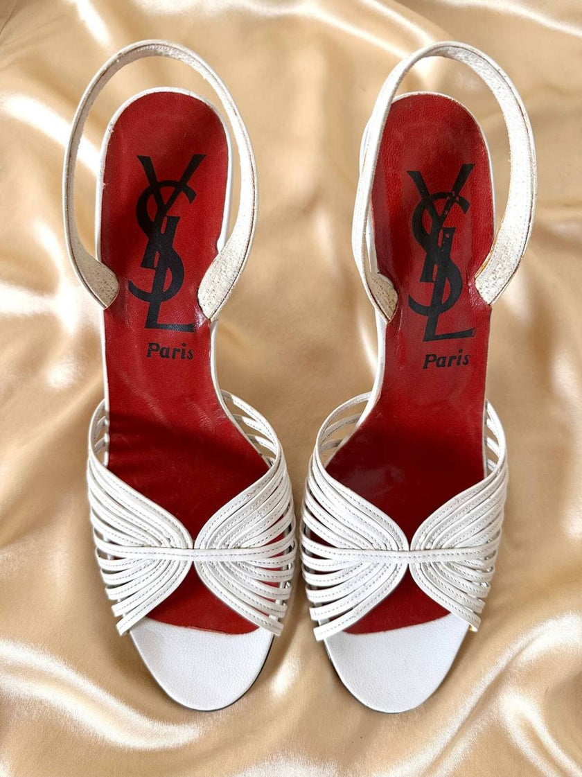 Sandali in pelle bianca con tacco a spillo “Yves Saint Laurent”