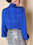Camicia vintage Tricosa Paris in tessuto jacquard operato a losanghe bluette con nastro al collo