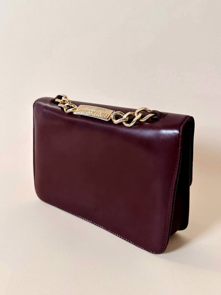 Fendissime handbag in burgundy brushed leather with gold chain jewel handle and detachable shoulder strap