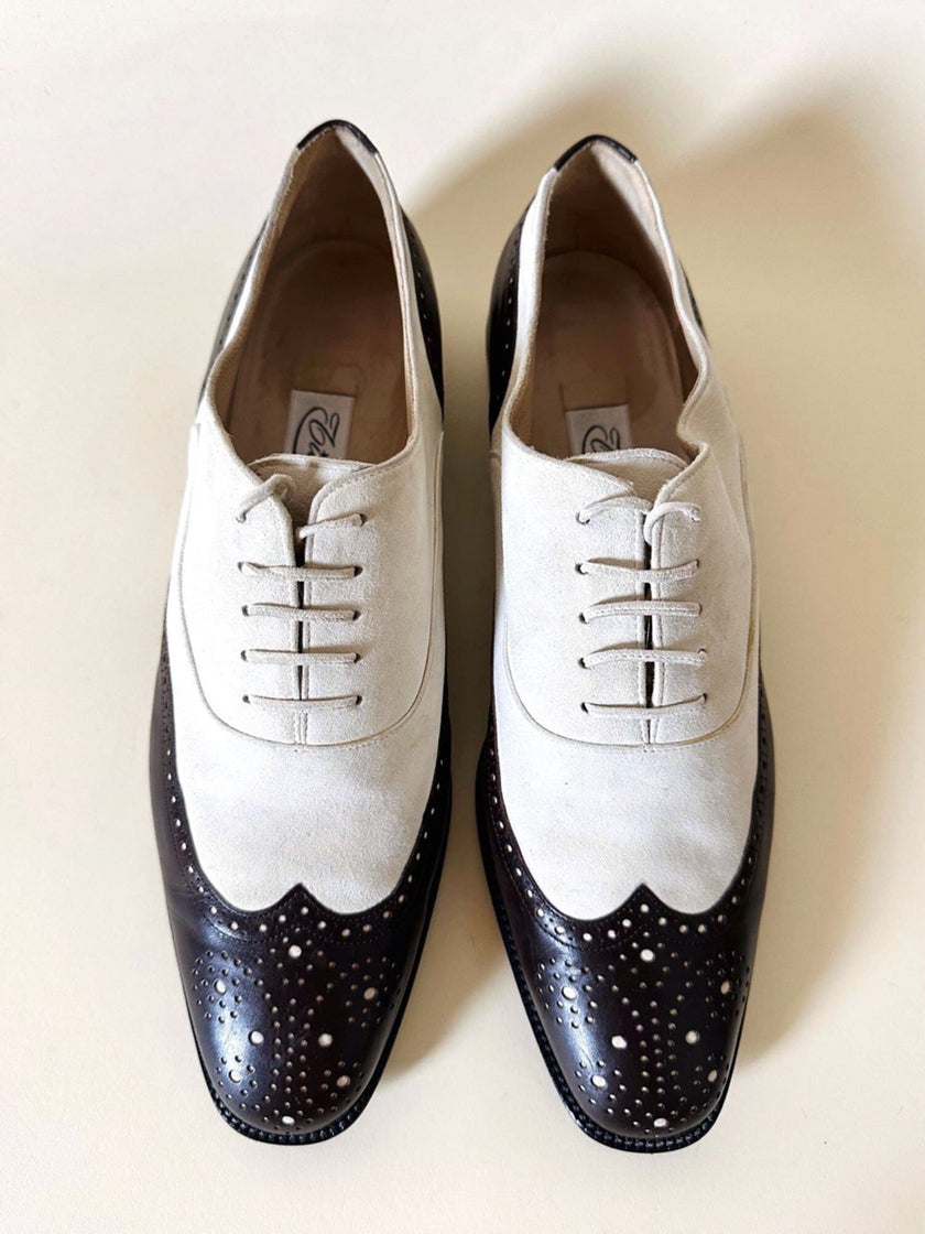Two-tone Oxford shoes in ivory suede and dark brown leather Titty Lugano