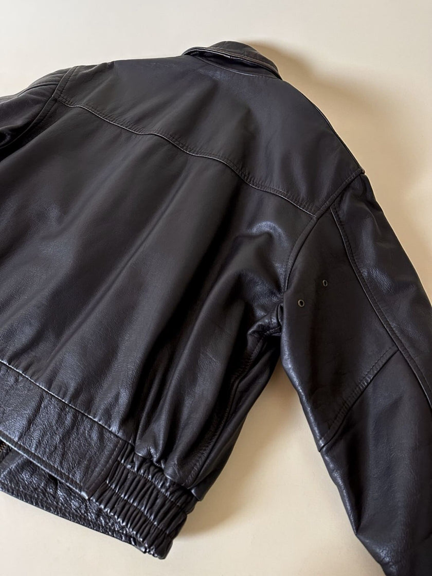 Bomber aviator in pelle testa di moro con fodera gialla matelassé