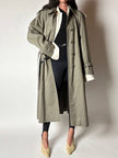 Vintage Aquascutum trench coat in khaki green gabardine with matching belt