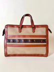 Borsa Yves Saint Laurent in canvas beige con profili color cuoio e motivo greca con logo